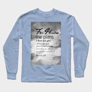 Bible verse Jeremiah 29:11 on hand drawn sky digital painting Long Sleeve T-Shirt